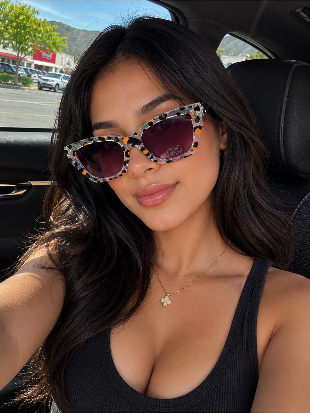 Tortoiseshell Cat-Eye Sunglasses - Purple Lens
